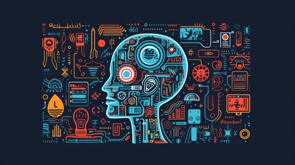 AI artificial intelligence doodle with technology stuff vector illustration