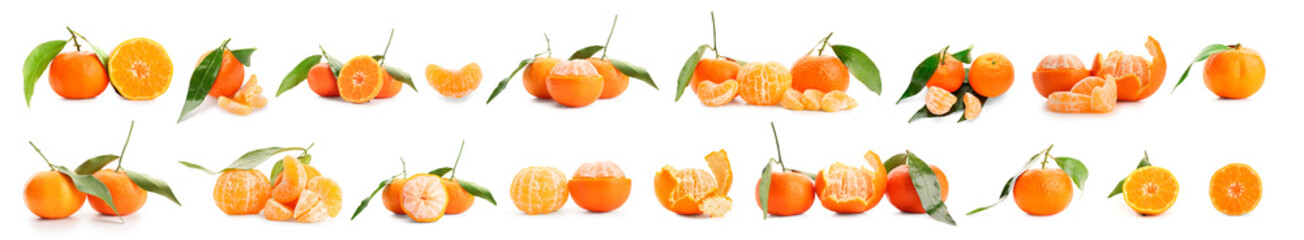Set of many sweet tangerines isolated on white