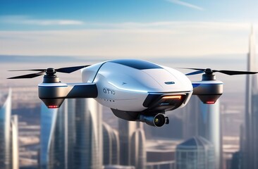 Futuristic technology, dron helicopter in the sky