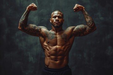 Obraz premium Portrait of muscular bodybuilder on black background