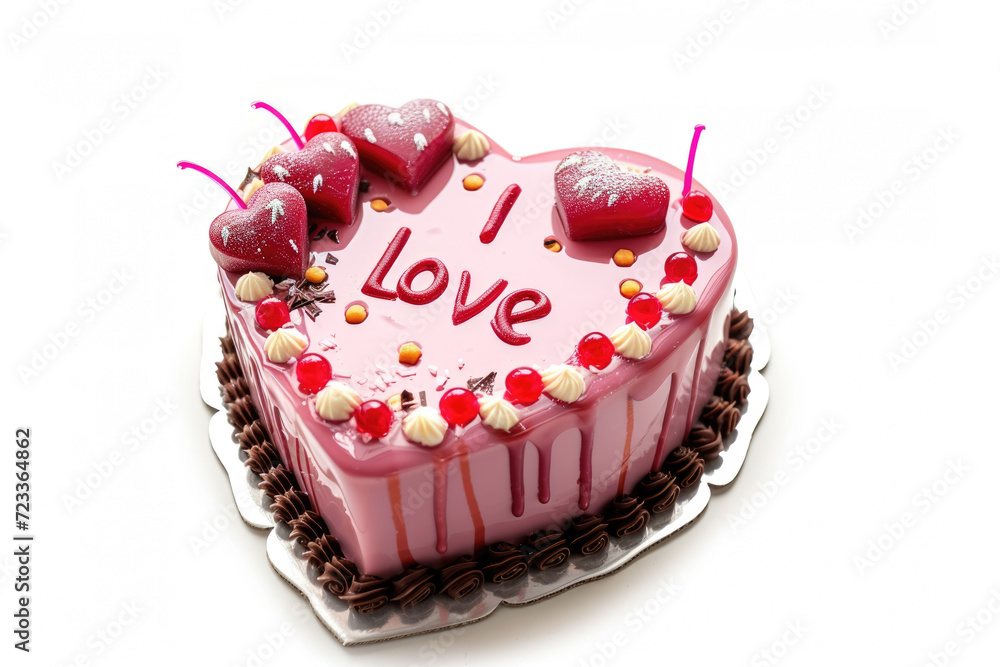 Wall mural heart-shaped cake with the words 