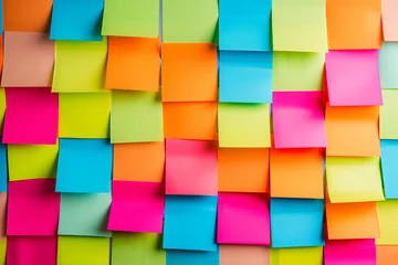 Foto op Canvas Colorful abstract background pattern of empty sticky notes, colorful set of blank sticky notes stick on the wall, colorful empty blank sticky notes pasted on an office notice board, blank note paper © Ishra