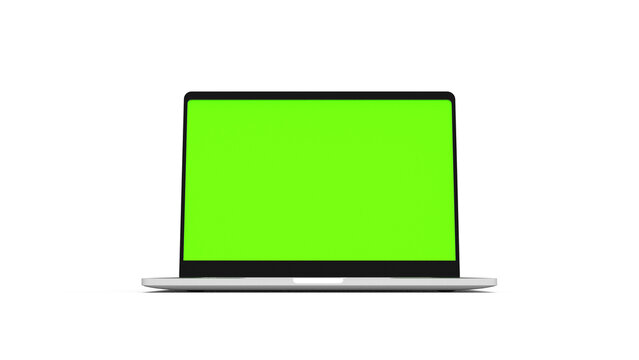 laptop computer notebook device with blank  green screen display isolated 3d realistic render