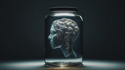 Brain inside of glass jar, , concept idea