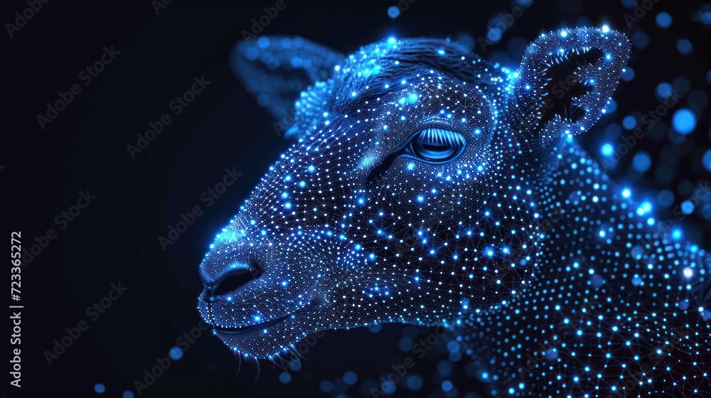 Poster a close up of a cow's face with a lot of dots on it's face and it's head in the shape of a cow's hea