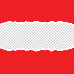 Red Torn paper with ripped edges and transparent space for you design. Paper texture with ripped edges and shadow. Horizontal banner template. Vector illustration. EPS file 177.
