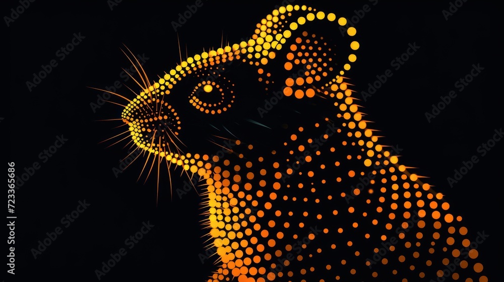 Aufkleber a picture of a cat made out of orange and yellow dots on a black background with a black background 
