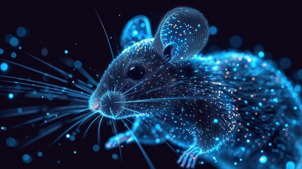  a computer generated image of a mouse on a black background with blue and white dots in the shape of a mouse's head, with a black background of blue and white dots. - obrazy, fototapety, plakaty