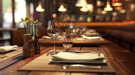 dinning table in the resturant - obrazy, fototapety, plakaty