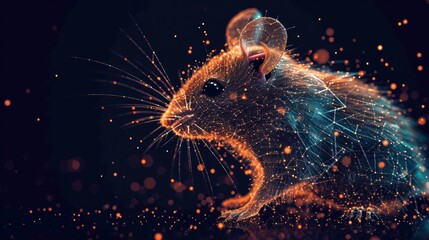  a close up of a mouse on a black background with a blurry image of a mouse in the middle of the image and a blurry image of the mouse on the left side of the mouse.