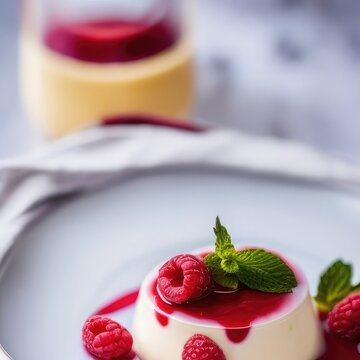 panna cotta with raspberry and mint