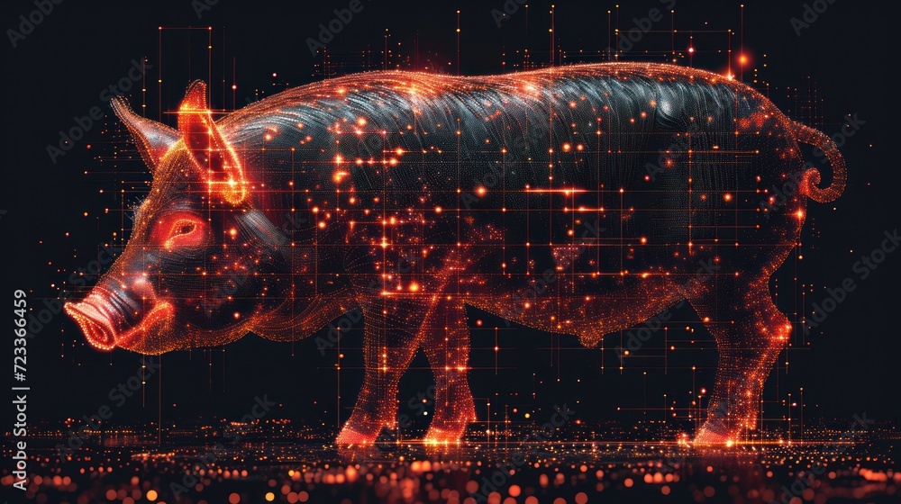 Aufkleber a digital image of a bull standing in the middle of a field with a lot of lights on it's side and a 