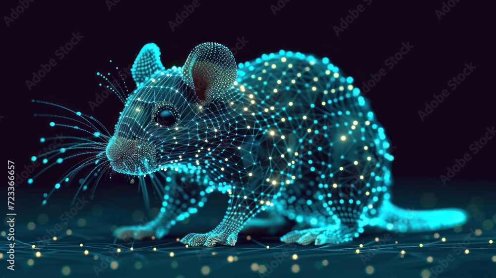 Poster a computer mouse that is connected to a network of dots and lines, with a dark background and a blue