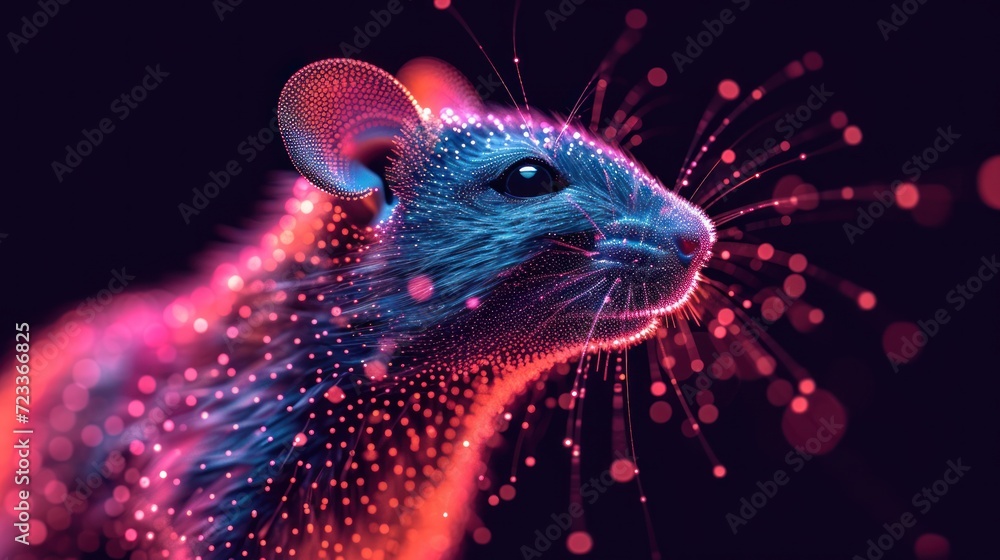 Aufkleber a close up of a rat on a black background with a blurry image of the rat in the center of the image 