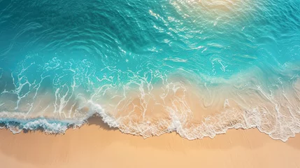 Fototapeten An aerial view captures the gentle embrace between the azure waves and the soft sandy beach, creating a tranquil and picturesque scene © Mirador