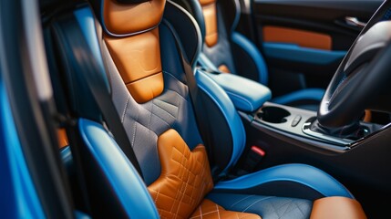 light children's car seat in a bright leather interior