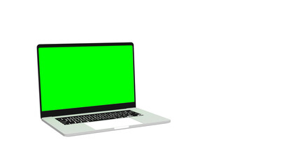laptop computer notebook device with blank  green screen display isolated 3d realistic render