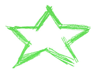 Green star shape, chalk cross hatch, sketching isolated on white  