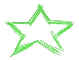Green star shape, chalk cross hatch, sketching isolated on white  