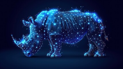  a rhinoceros standing in the middle of a dark background with stars all over it's body and the rhinoceros are all connected to the same part of the rhinoceros.