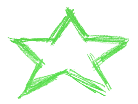 Green star shape, chalk cross hatch, sketching isolated on white  