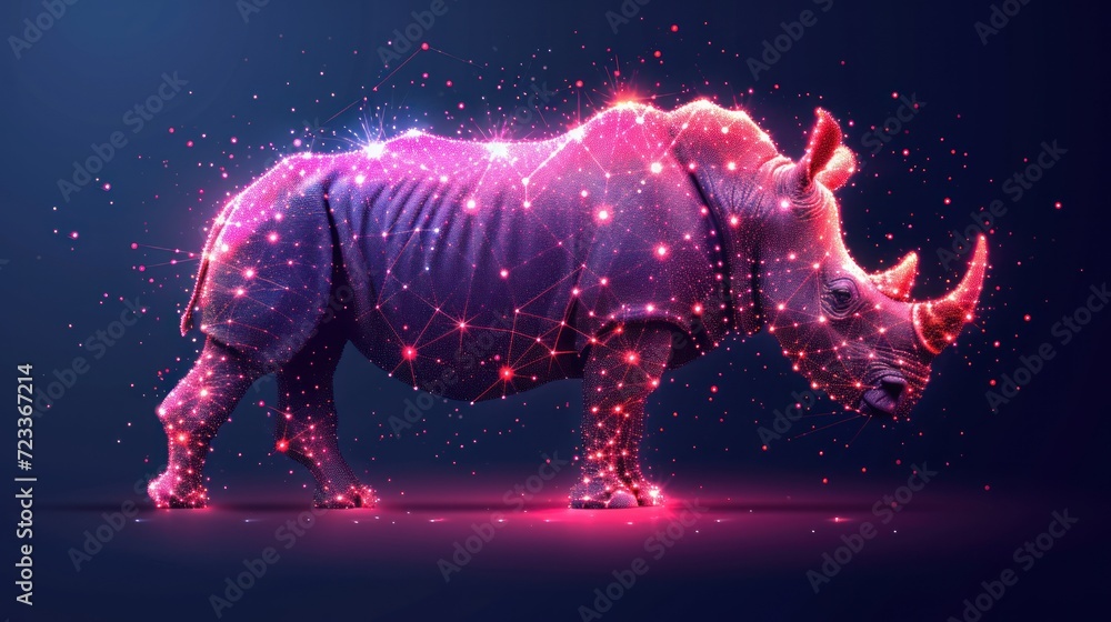 Aufkleber a rhinoceros standing in the middle of a dark background with stars in the shape of a map of the wor