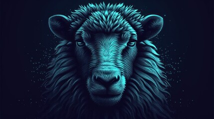  a close up of a sheep's face on a dark background with bubbles of water around the sheep's head and the sheep's head is looking at the camera.