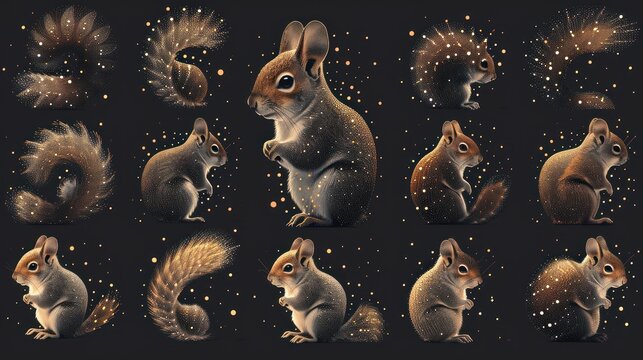  a group of pictures of a squirrel and a squirrelling on a black background 