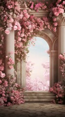 Fototapeta na wymiar Rococo Rose Garden Backdrop