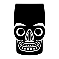 Stylized human skull. Native American art of ancient `Peru. Chancay culture. Black and white silhouette.
