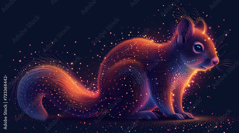Poster a computer generated image of a squirrel on a dark background with stars in the shape of a number of