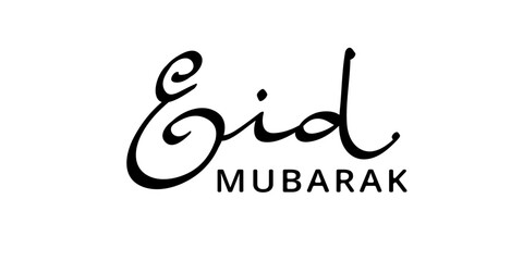Eid mubarak hand drawn ink calligraphy. Black Eid word isolated on transparent background. Arabic style lettering. For Ramadan, Eid Adha and muslim holidays banners, cards, social media posts. Vector.