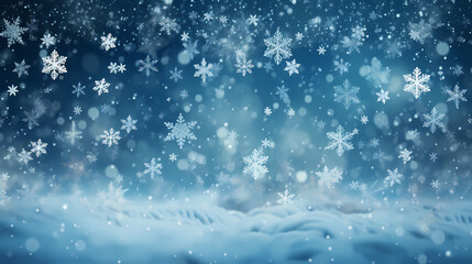 Obraz premium Beautiful winter Christmas glowing background with falling snowflakes, winter background