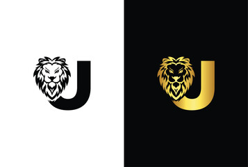 Initial Letter U Lion Head , Elegant Luxury Logo Design Vector. Lion head inside letter U Abstract, creative emblem for logotype, brand identity, company design.