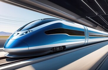 futuristic technology, fast moving train in motion blur