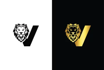Fotobehang Initial Letter V Lion Head , Elegant Luxury Logo Design Vector. Lion head inside letter V Abstract, creative emblem for logotype, brand identity, company design. © MONI