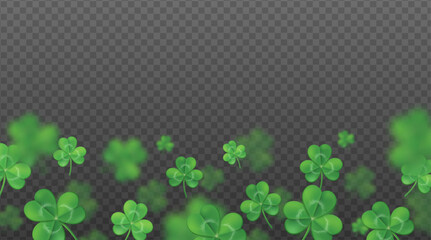 St. Patrick's day background. Flying green shamrocks on transparent background. - obrazy, fototapety, plakaty