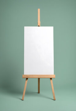 easel with blank canvas in front of a green wall