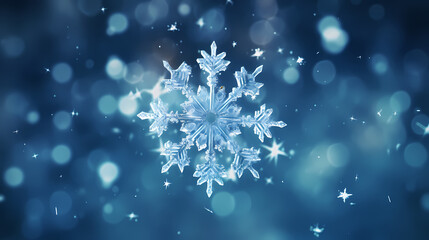 Beautiful winter Christmas glowing background with falling snowflakes, winter background