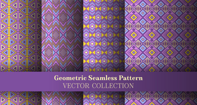 Hypnotic geometrical chevron seamless ornament bundle. Indian tracery ethnic patterns. Chevron lozenge geometric vector repeating ornament collection. Cover background swatches.