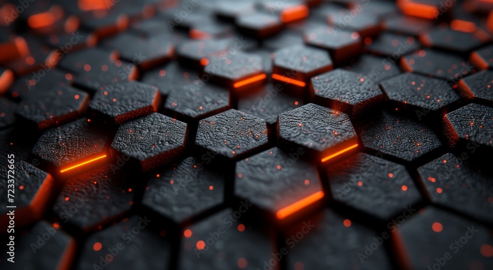 Poster a striking black hexagon, illuminated by a vibrant red light, creates a mesmerizing pattern on a sle