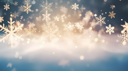 Beautiful winter Christmas glowing background with falling snowflakes, winter background