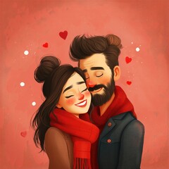 Happy and smiling couple, celebrating Valentine's Day, plain background, pink background, red background, endless background