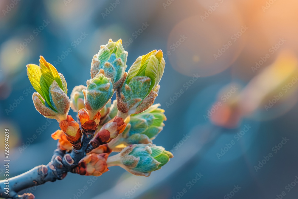 Poster buds on the branches of a spring tree. backdrop with selective focus and copy space
