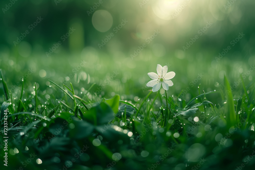 Poster light spring flower in the meadow. backdrop with selective focus and copy space