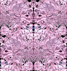 Abstract botanical seamless monochrome watercolor pink pattern with dried flowers and tropical palms. Mix of mirrored silhouettes for textiles and surface design