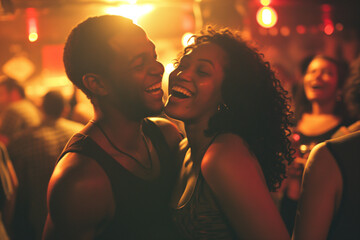 Joyful moment between two people enjoying a night out
