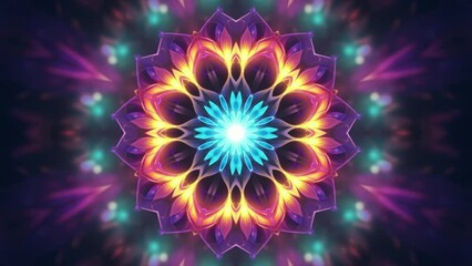 Glowing multicolor mandala with an abstract peaceful kaleidoscopic pattern. - Powered by Adobe