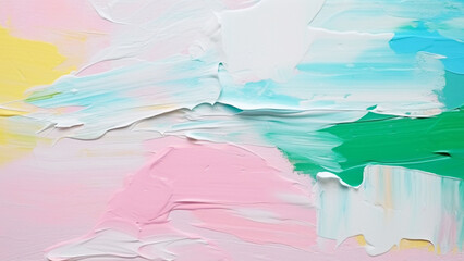 Bright picture of thick impasto, spring, white, blue, pink