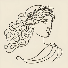 One continuous line drawing of Greek Aphrodite statue. simple linear style. Doodle vector illustration